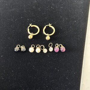 14K Hoop Earrings with Charms Set